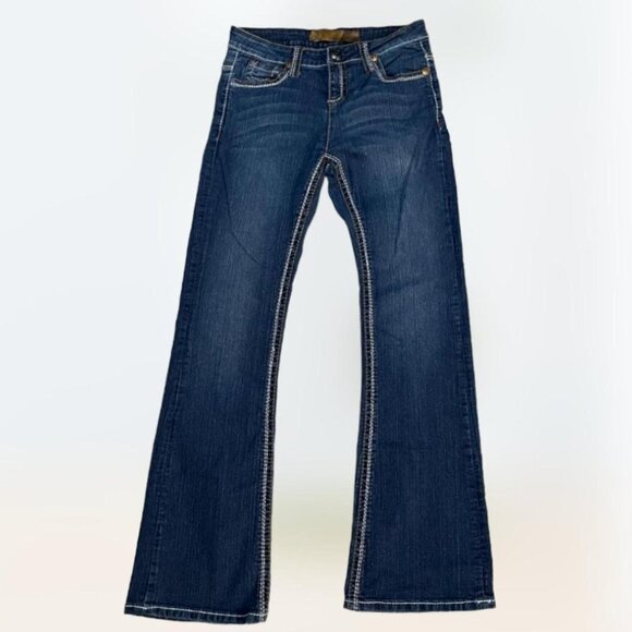 Western Y2K unknighted brand dark wash denim bootcut flares Women's size 8 boot - Picture 1 of 4